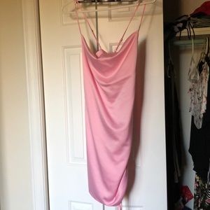 Faux silk baby pink mini dress with crisscrossed straps